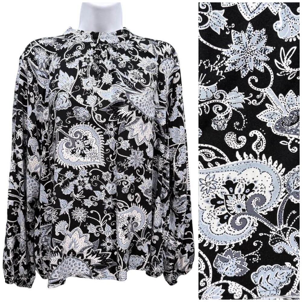 C&C California Paisley Floral Peasant Blouse Boho Chic Romantic Office Womens M